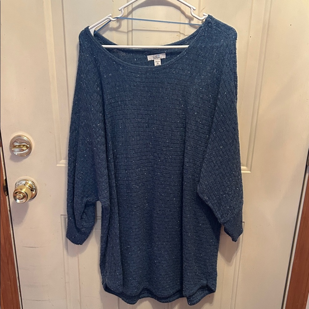 Croft & Barrow Off-the-Shoulder Blue Sweater